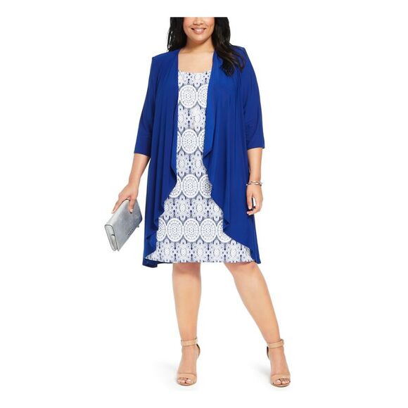 R&M RICHARDS WOMAN Womens Blue Open Front Waterfall Cardigan Plus 16W - Picture 1 of 2